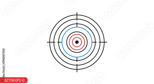 A graphic illustration of a target with concentric circles and a crosshair appears on screen.
