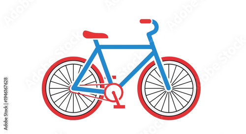 A blue bicycle with red accents is shown on a white background.