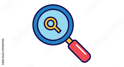 Magnifying glass with a question mark searches for answers on a white background.