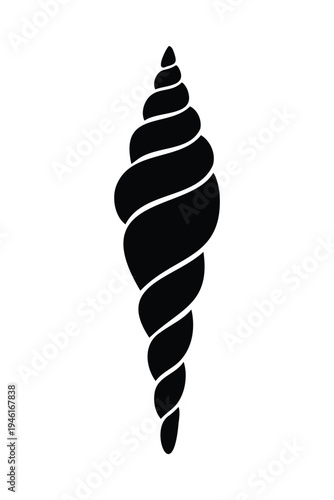 Elongated spiral shell silhouette vector