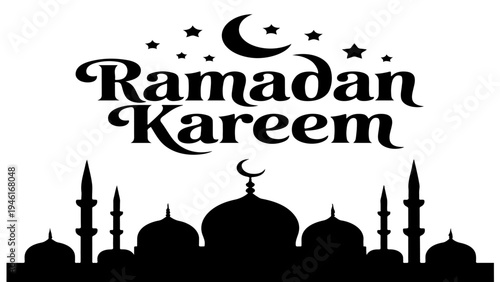 Ramadan kareem greeting with mosque silhouette