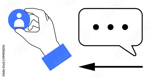 Communication concept. Communication tools facilitate user interaction and seamless message exchange. Communication illustrated with user profile, speech bubble, and directional symbols. For apps