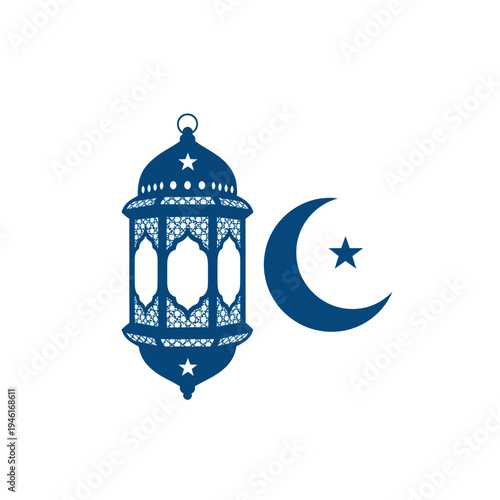 Ramadan Lantern and Crescent Moon Icon - Islamic Holiday Symbol