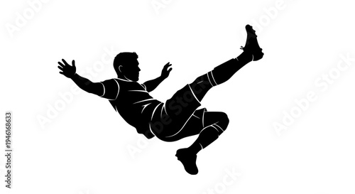 Soccer Player Silhouette Kicking Ball Mid-Air, Dynamic Action Shot