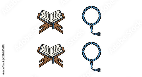 Icon Set Ramadhan Kareem, Eid Mubarak, Eid Al Fitr Flat Minimalist Design Illustration