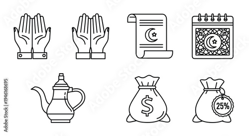 Icon Set Ramadhan Kareem, Eid Mubarak, Eid Al Fitr Flat Minimalist Design Illustration