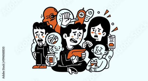 Diverse group of people experiencing various emotions and situations.