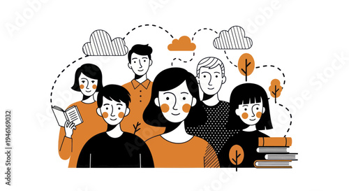 Diverse group of young adults engaged in learning and community activities.