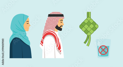 Icon Set Ramadhan Kareem, Eid Mubarak, Eid Al Fitr Flat Minimalist Design Illustration