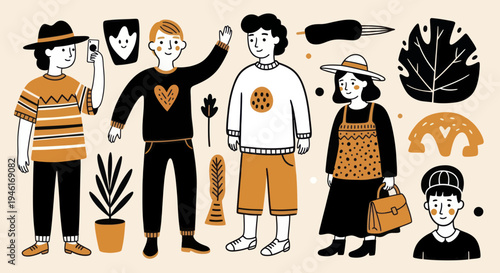 Diverse Group of Young Adults with Stylish Outfits and Accessories.