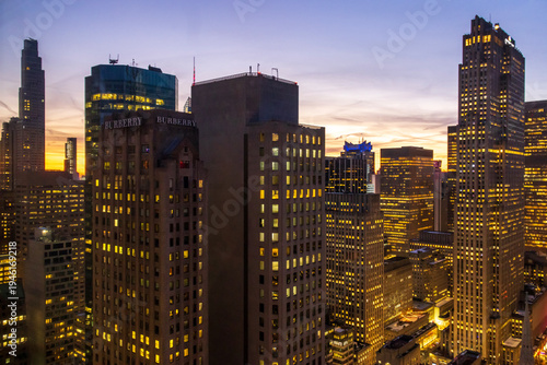 Hotels, office buildings and skyscrapers in the skyline at sunset in midtown Manhattan New York City New York USA