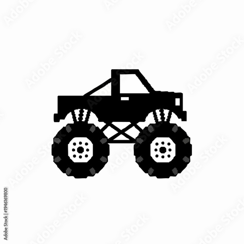 Black Silhouette Monster Truck with Large Tires.