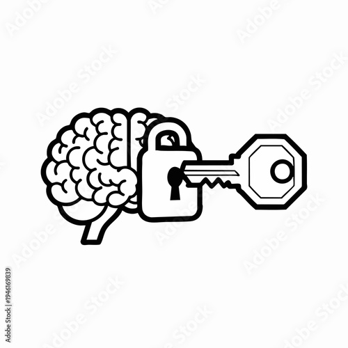 Brain Locked With Key Symbolizing Security and Access.