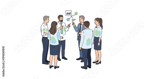 Vector illustration of 6 business people discussing in a meeting
