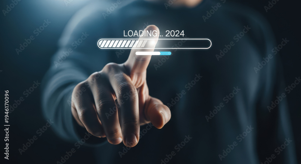 Obraz premium Loading 2024 Progress Bar Concept Technology New Year Future Innovation Digital Transformation Advancement Development Improvement Opportunity Growth Ahead