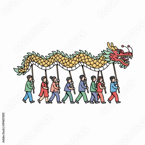 Children carrying a colorful dragon in a parade.