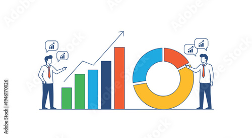 Vector illustration of business statistics with bar chart and pie chart
