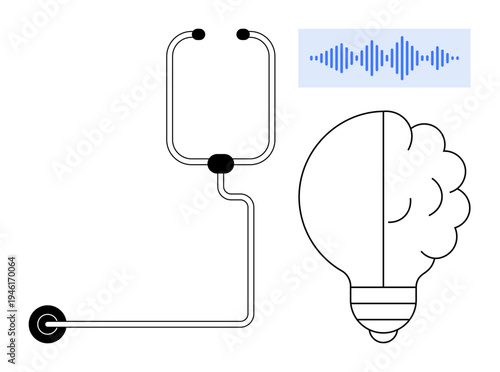 Brain and technology integration design. Brain imagery integrated with technology using circuits and sound wave. Brain used for innovation, artificial intelligence, technology, neuroscience