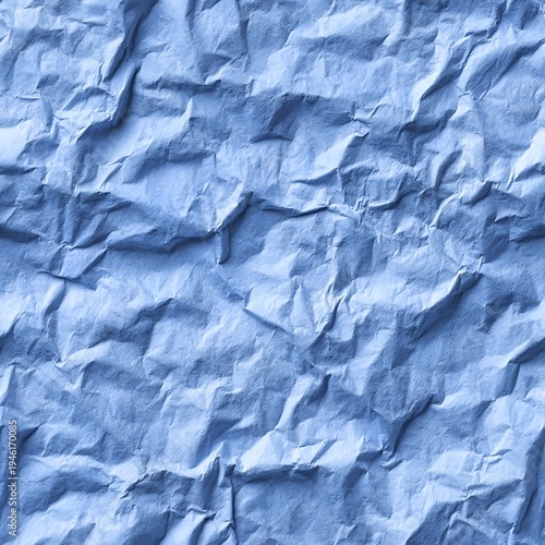 Seamless pattern of light sky blue crumpled paper texture with subtle folds and realistic surface shading for decorative background use