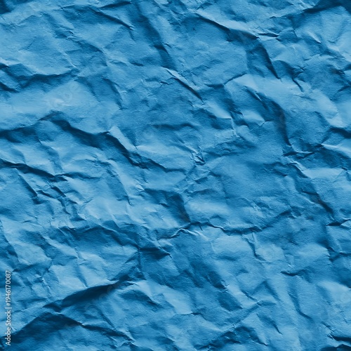Seamless pattern of light sky blue crumpled paper texture with subtle folds and realistic surface shading for decorative background use