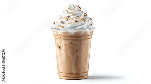 Iced Coffee Drink with Whipped Cream and Drizzle.
