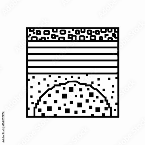 Geological cross-section showing rock strata and geological formations.