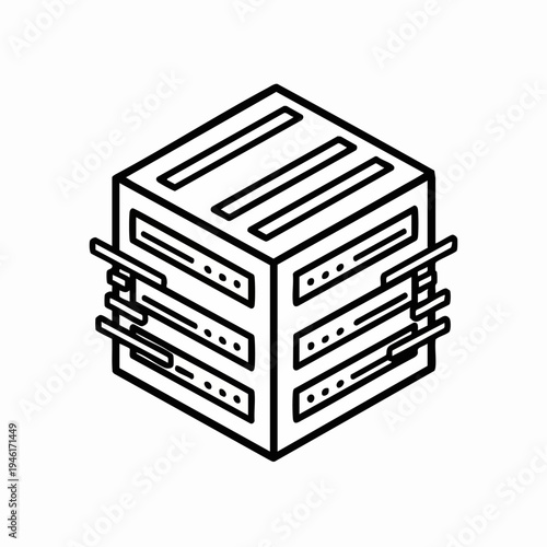 Isometric Line Art Illustration of a Server Rack.
