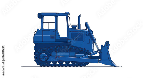 Blue bulldozer illustration on white background