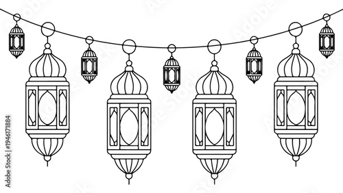 A string of lanterns hanging from a line
