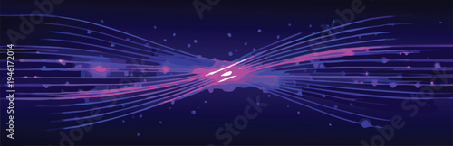 Abstract Digital Data Flow Background Vector with Wavy Lines, Particles, and Light Streaks in Purple and Pink Hues for Technology and Communication Designs