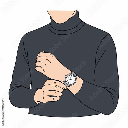 Man wearing a black turtleneck and a wristwatch.
