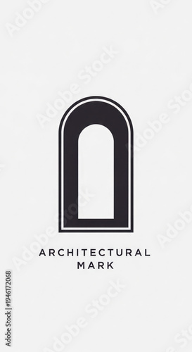 Architectural logo design with arched doorway and text on white background