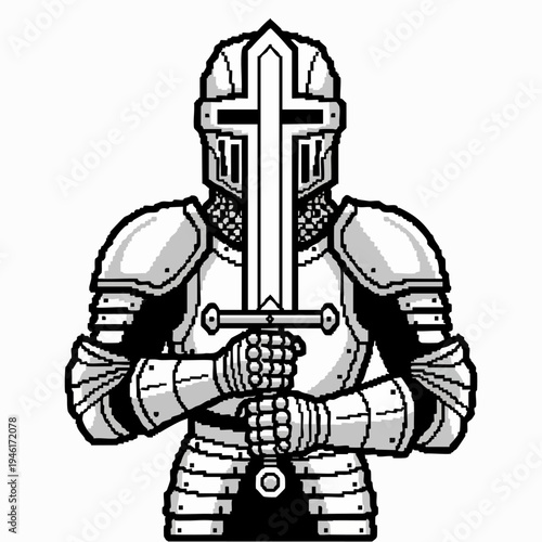 Medieval Knight in Full Armor Holding a Sword.