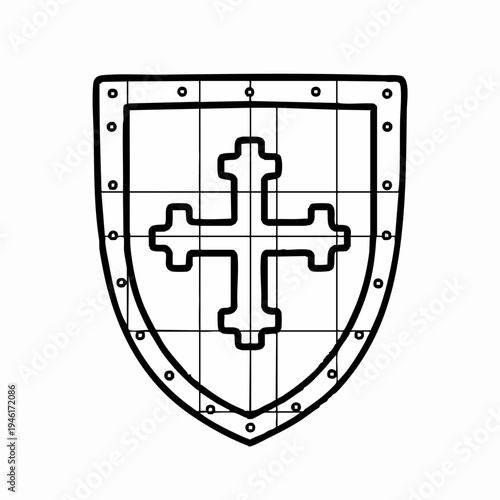 Medieval Shield with Cross Symbol Illustration.