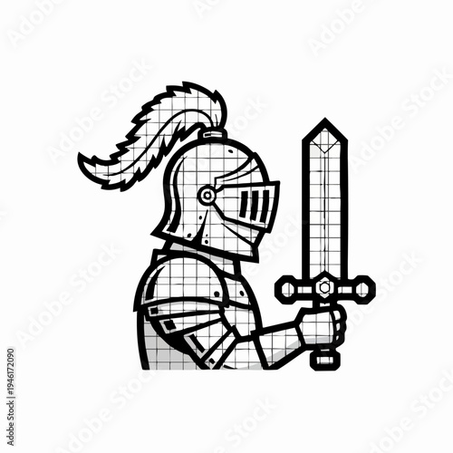 Medieval Knight in Full Armor Holding a Sword.