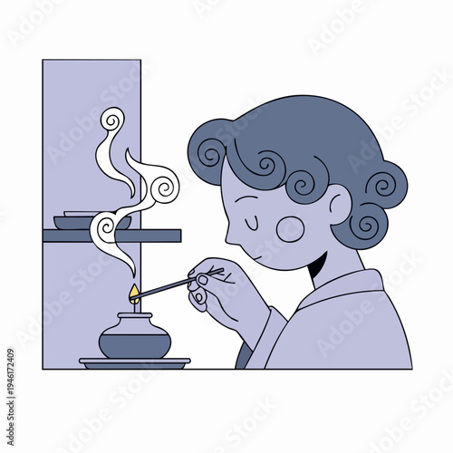 Person lighting incense stick for aromatherapy and relaxation.