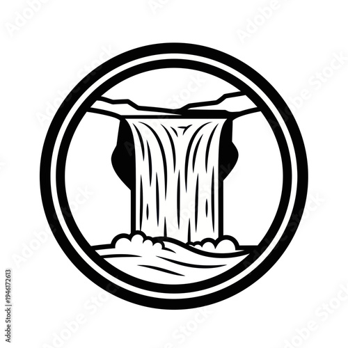 Stylized Waterfall Icon in Circle