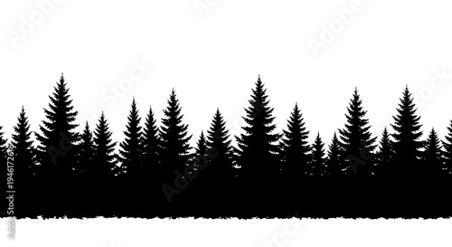 Seamless Silhouette Evergreen Forest Border