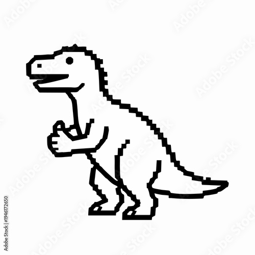 Pixel Art Dinosaur Giving Thumbs Up Gesture.