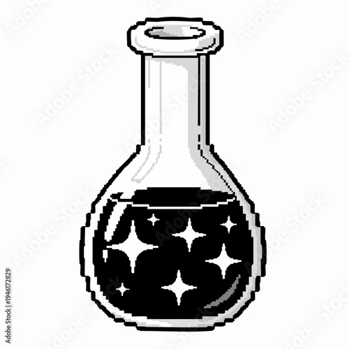 Pixel Art Potion Bottle with Sparkling Liquid.