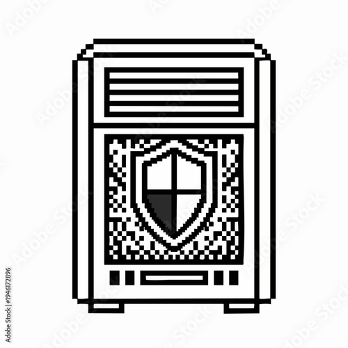Pixel Art Shield on Server Rack Icon.