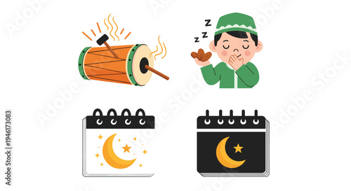 Icon Set Ramadhan Kareem, Eid Mubarak, Eid Al Fitr Flat Minimalist Design Illustration