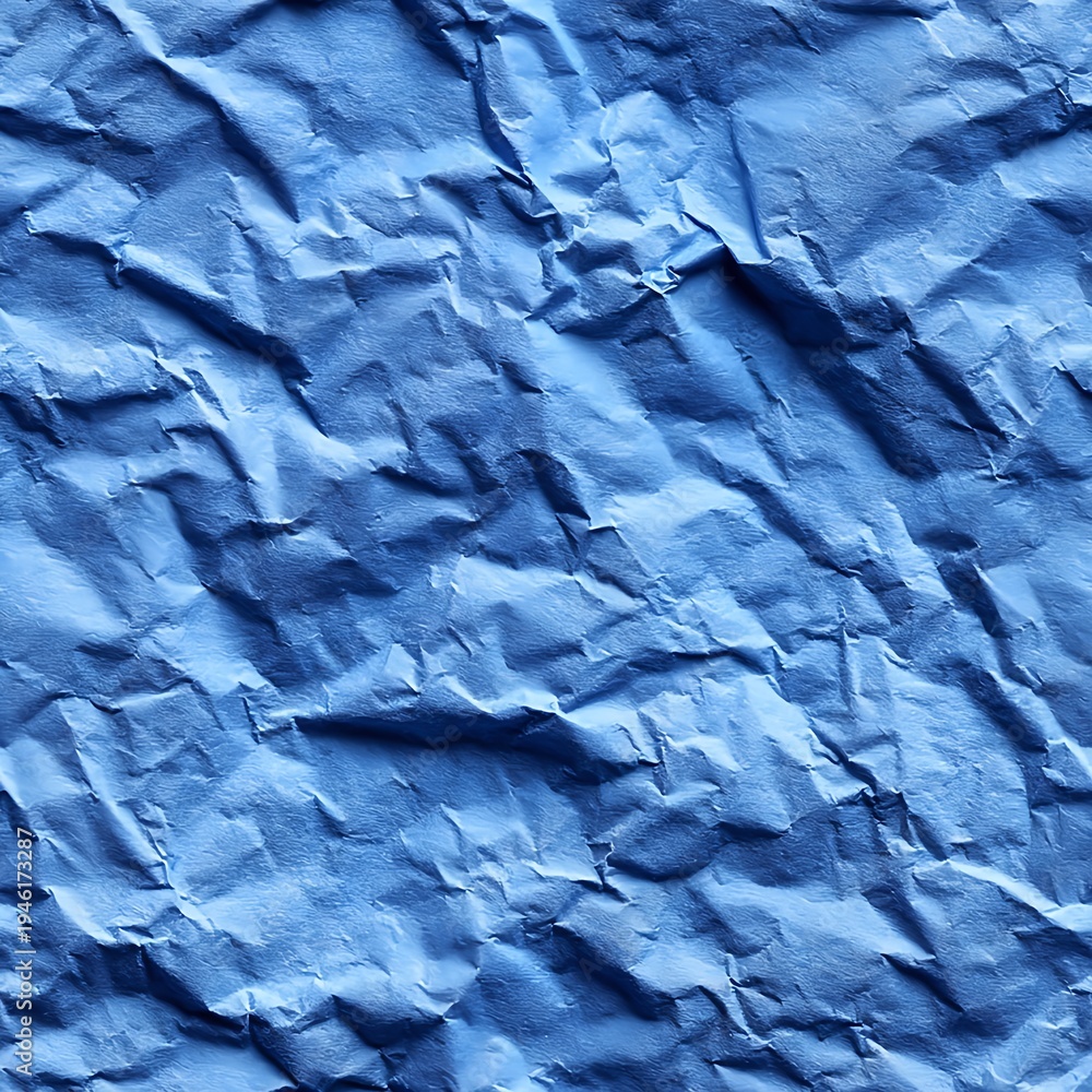 Fototapeta premium Seamless pattern of soft light blue crumpled paper surface with natural wrinkle formations for clean minimalist background applications
