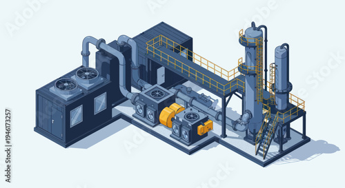 Industrial Power Generation Plant Equipment Isometric View.