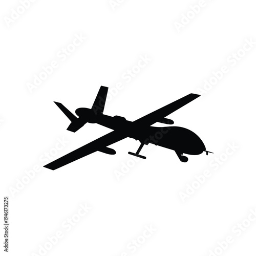 Silhouette of a military drone against a plain white background