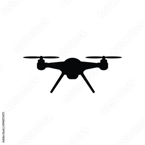 A black silhouette of a modern drone with outstretched propellers