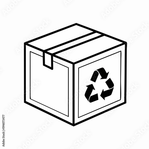 Recycling symbol on a cardboard box illustration.