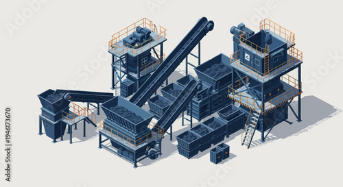Industrial Recycling Plant Machinery and Equipment Illustration.