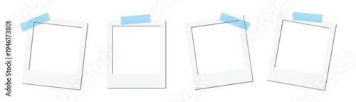 Polaroid photo frame collection set with realistic drop shadow, picture frames with adhesive tape isolated on transparent background vector illustration