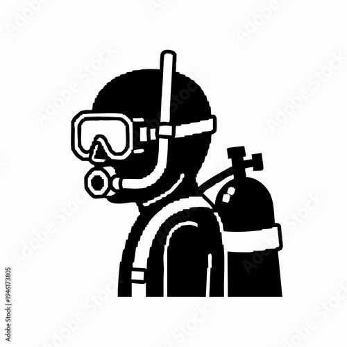 Scuba Diver Silhouette with Snorkel and Oxygen Tank.